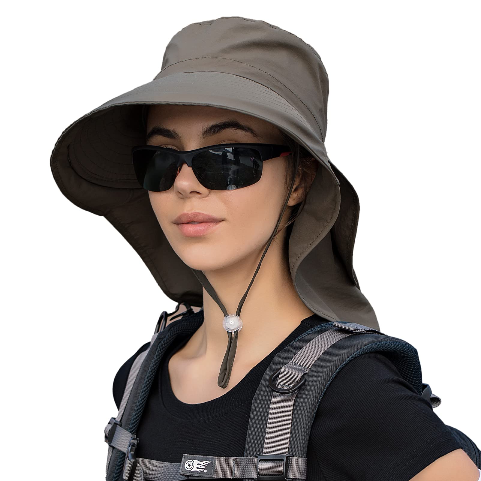 Women Sun Hats UV Protection Wide Brim Foldable Ponytail Hole Beach Hats with Neck Cover for Gardening (Green)