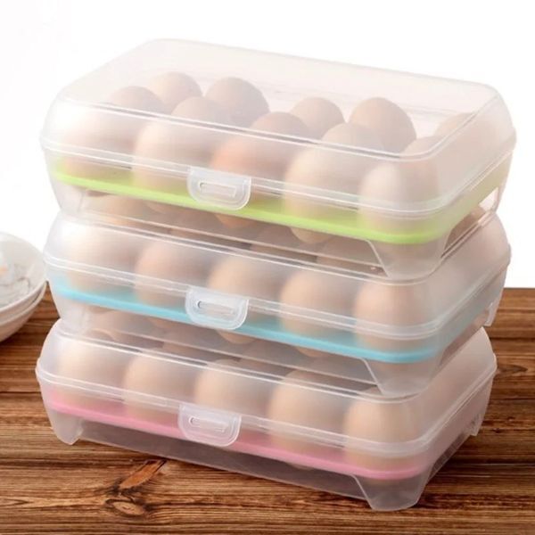 15 Grid Box Tray with Lid Drawer Carton PP Refrigerator Cases Compartment Storage Egg Rack Support