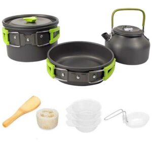 Color: Deep Blue – Outdoor camping cooking set hard aluminum alloy outdoor tableware kettle cooker cooking pots and bowls hiking barbecue picnic 250609