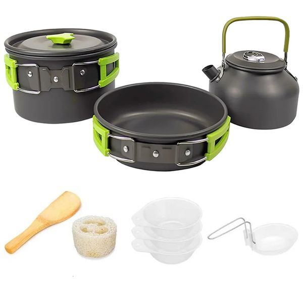 Color: Deep Blue - Outdoor camping cooking set hard aluminum alloy outdoor tableware kettle cooker cooking pots and bowls hiking barbecue picnic 250609