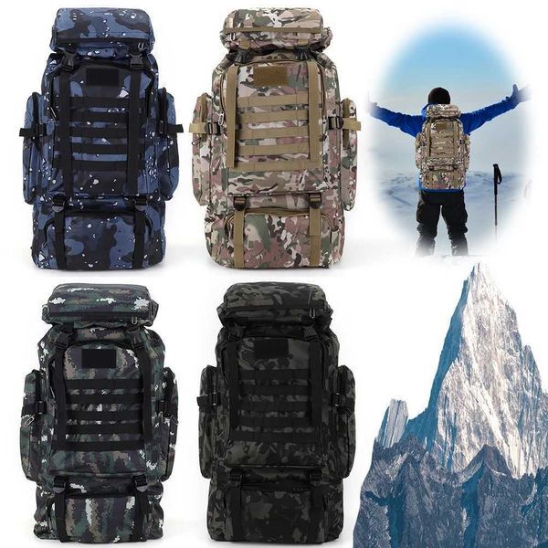 Color: Black Yellow - 80L Tactical Bag Large Capacity Mountaineering Backpack Waterproof Mountain Climbing Rucksack Travel Accessories W250625