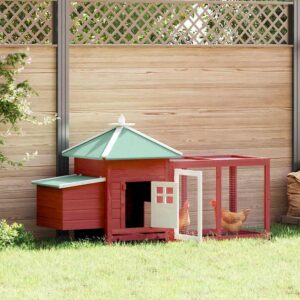 Chicken Coop with Nest Box Red 74.8″x28.3″x40.2″ Solid Firwood
