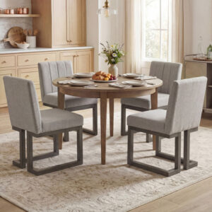 Modern Farmhouse Fabric Dining Chairs Set of 4 with 5.5″ Thickened Padded Seat-Gray – Color: Gray