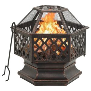Rustic Fire Pit with Poker 24.4″x21.3″x22″ XXL Steel