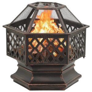 Rustic Fire Pit with Poker 24.4″x21.3″x22″ XXL Steel