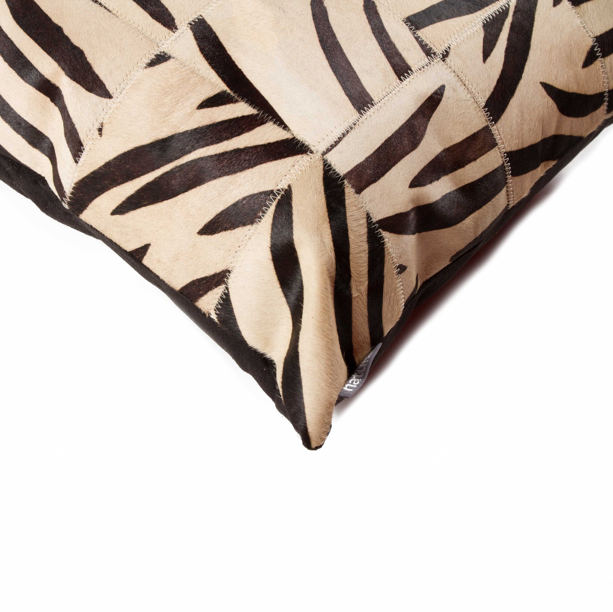 18" X 18" X 5" Zebra Black On White Patchwork Cowhide Pillow - Image 3