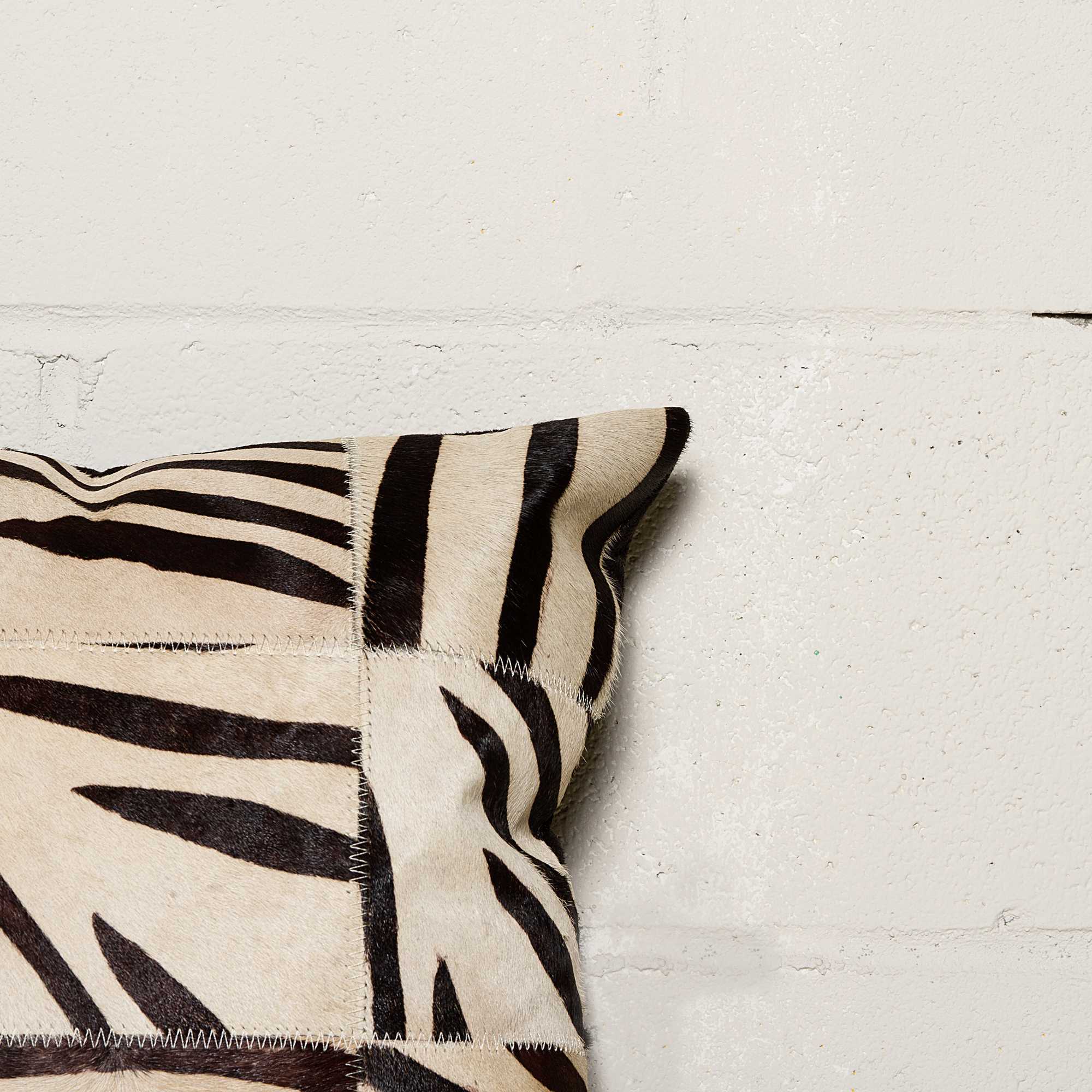 18" X 18" X 5" Zebra Black On White Patchwork Cowhide Pillow - Image 6