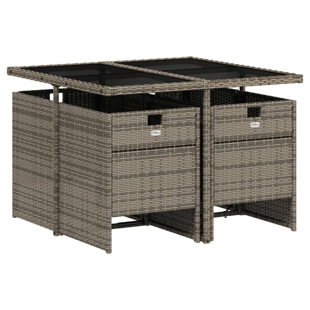 5 Piece Patio Dining Set with Cushions Gray Poly Rattan - Image 3