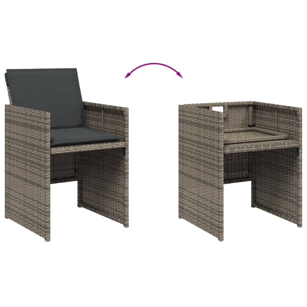 5 Piece Patio Dining Set with Cushions Gray Poly Rattan - Image 6
