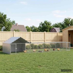 Chicken Coop with Roof and Yard 2 pcs Silver