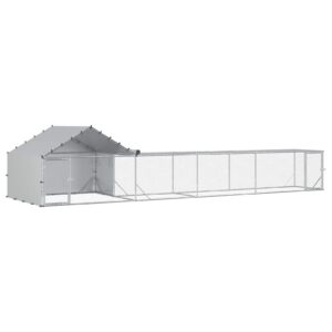 Chicken Coop with Roof and Yard 2 pcs Silver