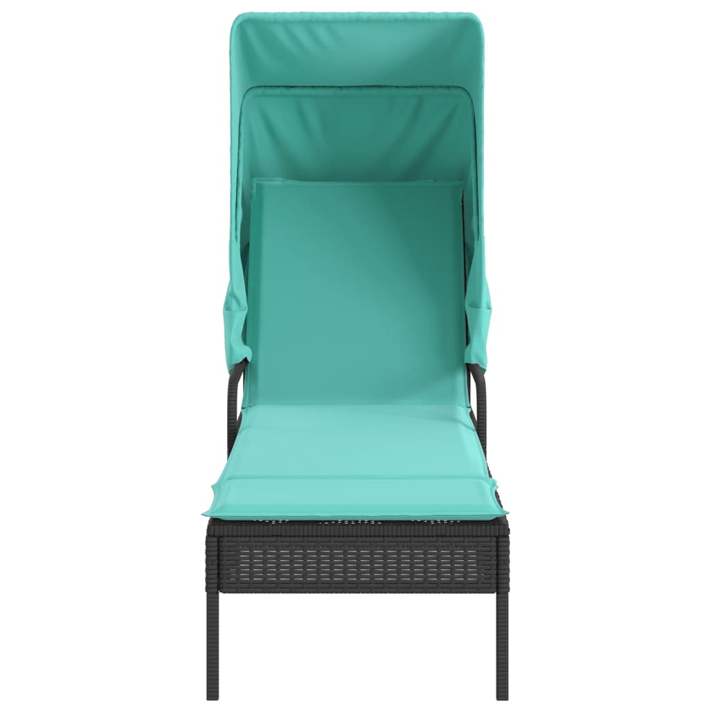 Sun Lounger with Canopy Black Poly Rattan - Image 4
