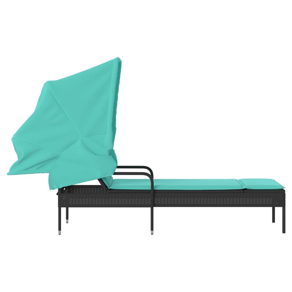 Sun Lounger with Canopy Black Poly Rattan - Image 5