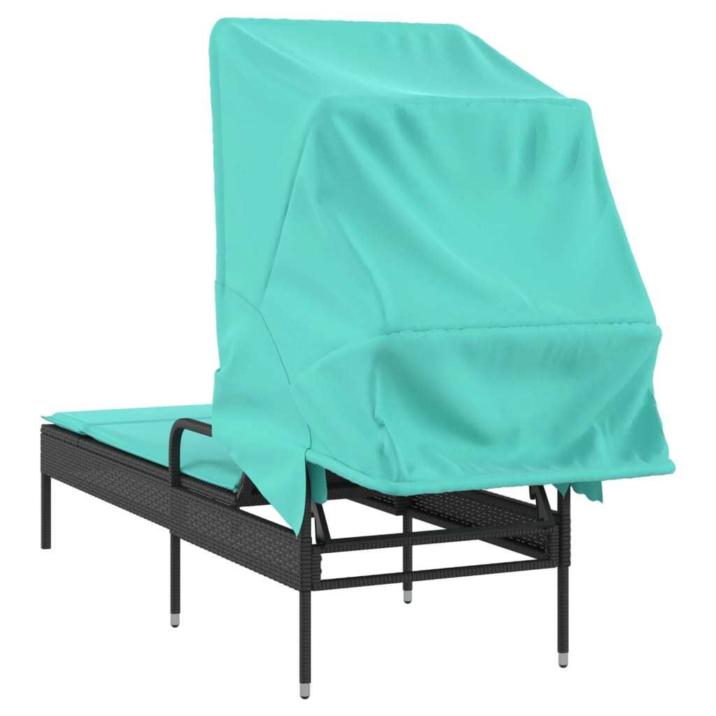 Sun Lounger with Canopy Black Poly Rattan - Image 6