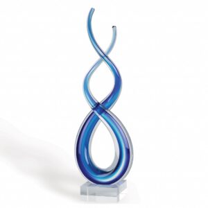 20″ Clear and Blue Murano Glass Modern Abstract Tabletop Sculpture