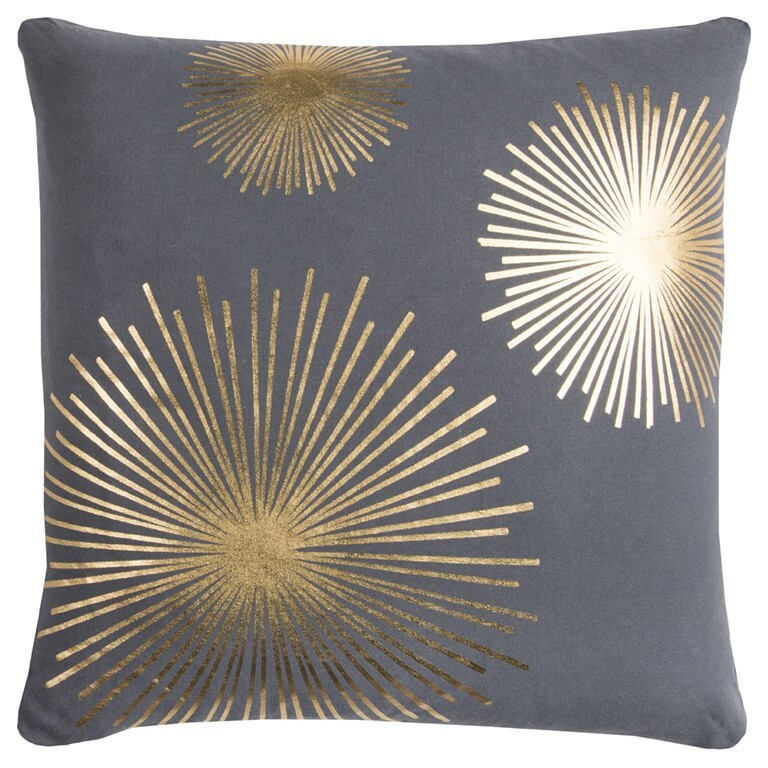 20" Gray and Gold Fireworks Cotton Throw Pillow - Image 2