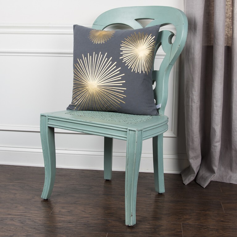 20" Gray and Gold Fireworks Cotton Throw Pillow - Image 4