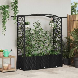 Raised Bed with Trellis and Roof Black 64.57 x 15.75 x 54.33 in