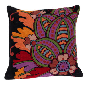 20″ Black and Orange Cotton Throw Pillow With Embroidery