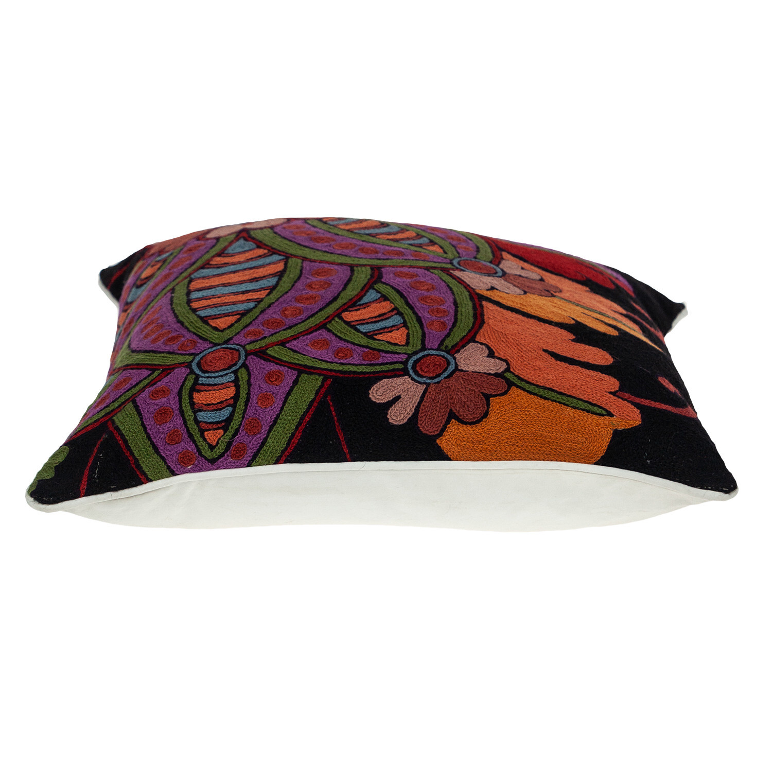 20" Black and Orange Cotton Throw Pillow With Embroidery - Image 4