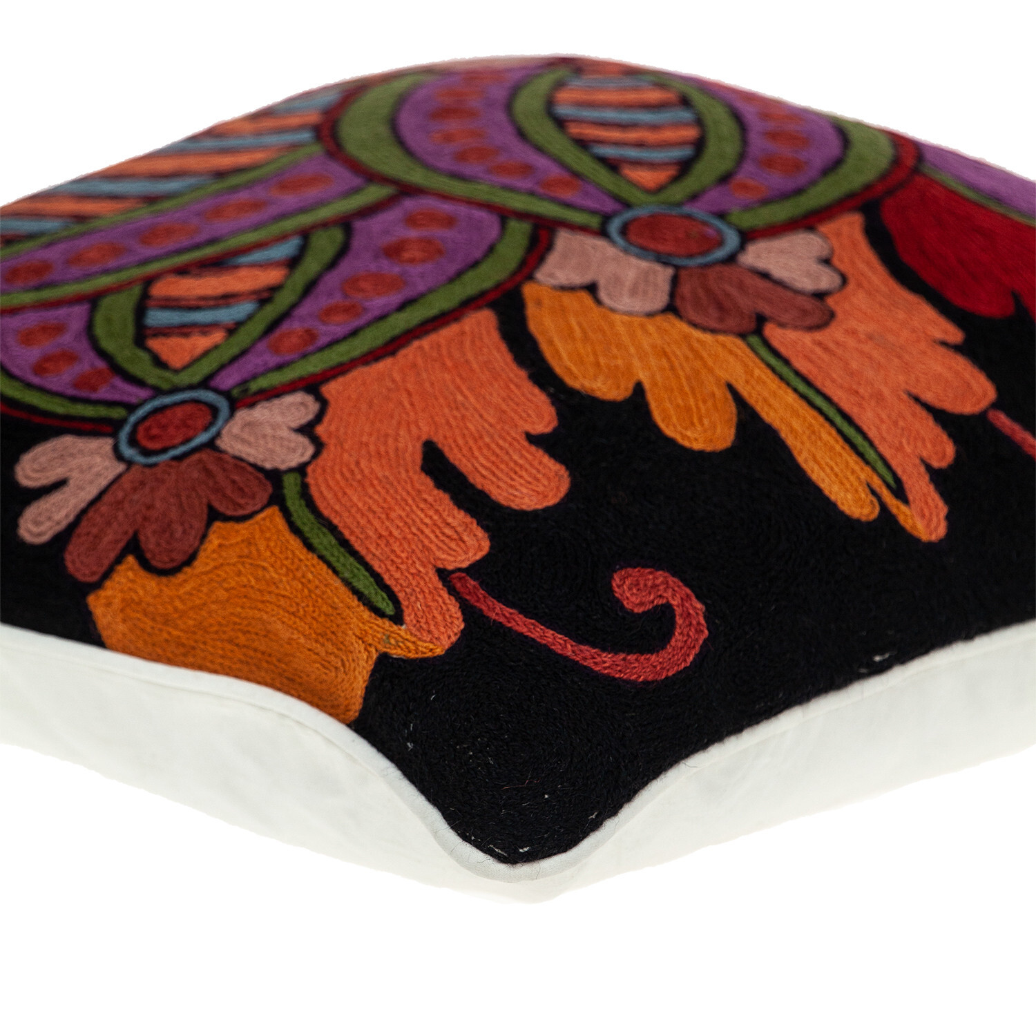 20" Black and Orange Cotton Throw Pillow With Embroidery - Image 6