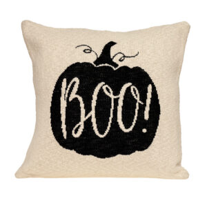 20″ x 20″ Cream Black Pumpkin Boo Square Accent Throw Pillow