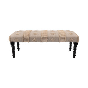 47″ Cream And Black Leg Abstract Stripe and Dot Upholstery Bench