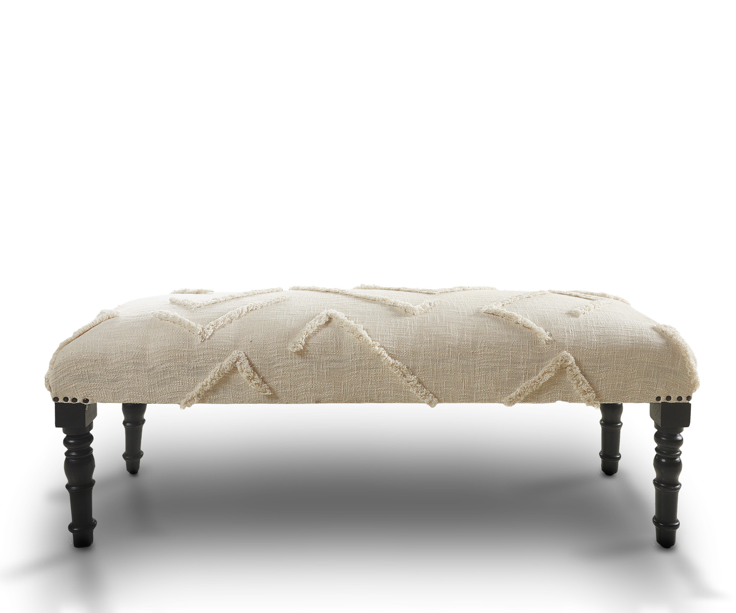 47" Cream And Black Leg Abstract Upholstered Bench - Image 2