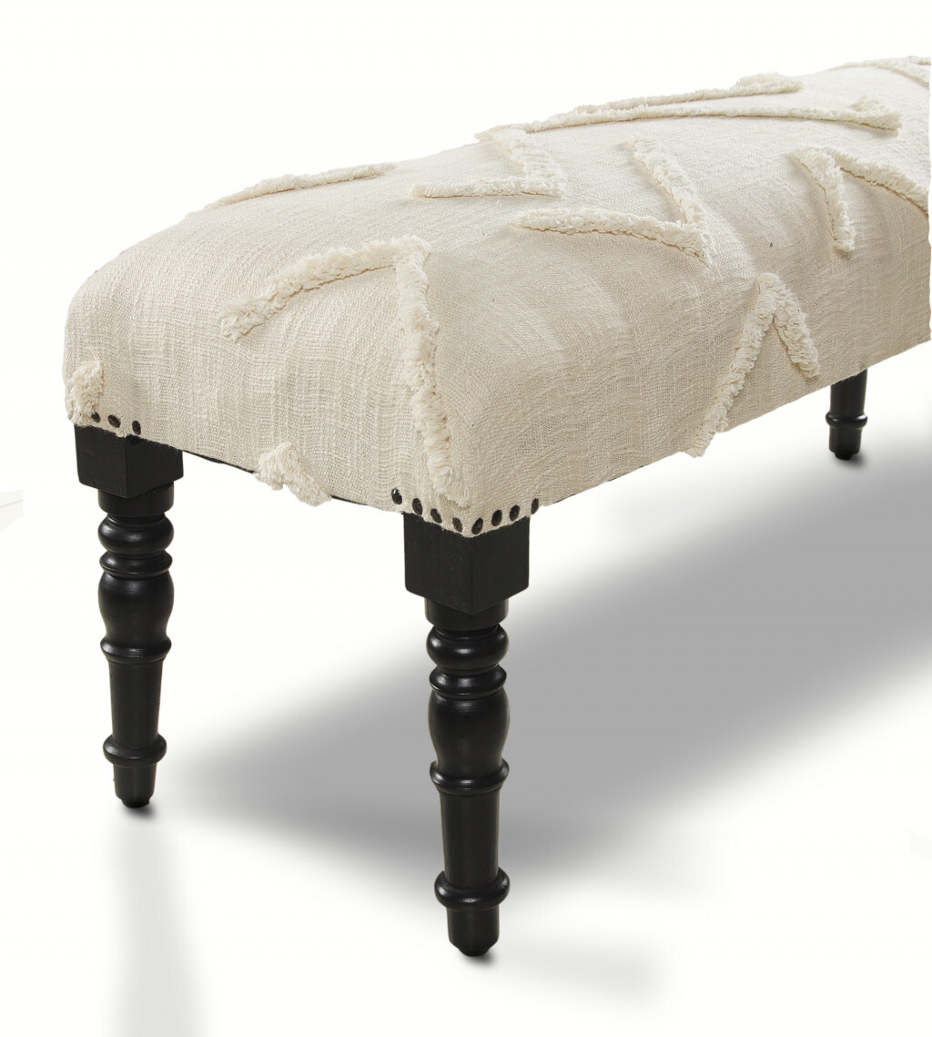 47" Cream And Black Leg Abstract Upholstered Bench - Image 4