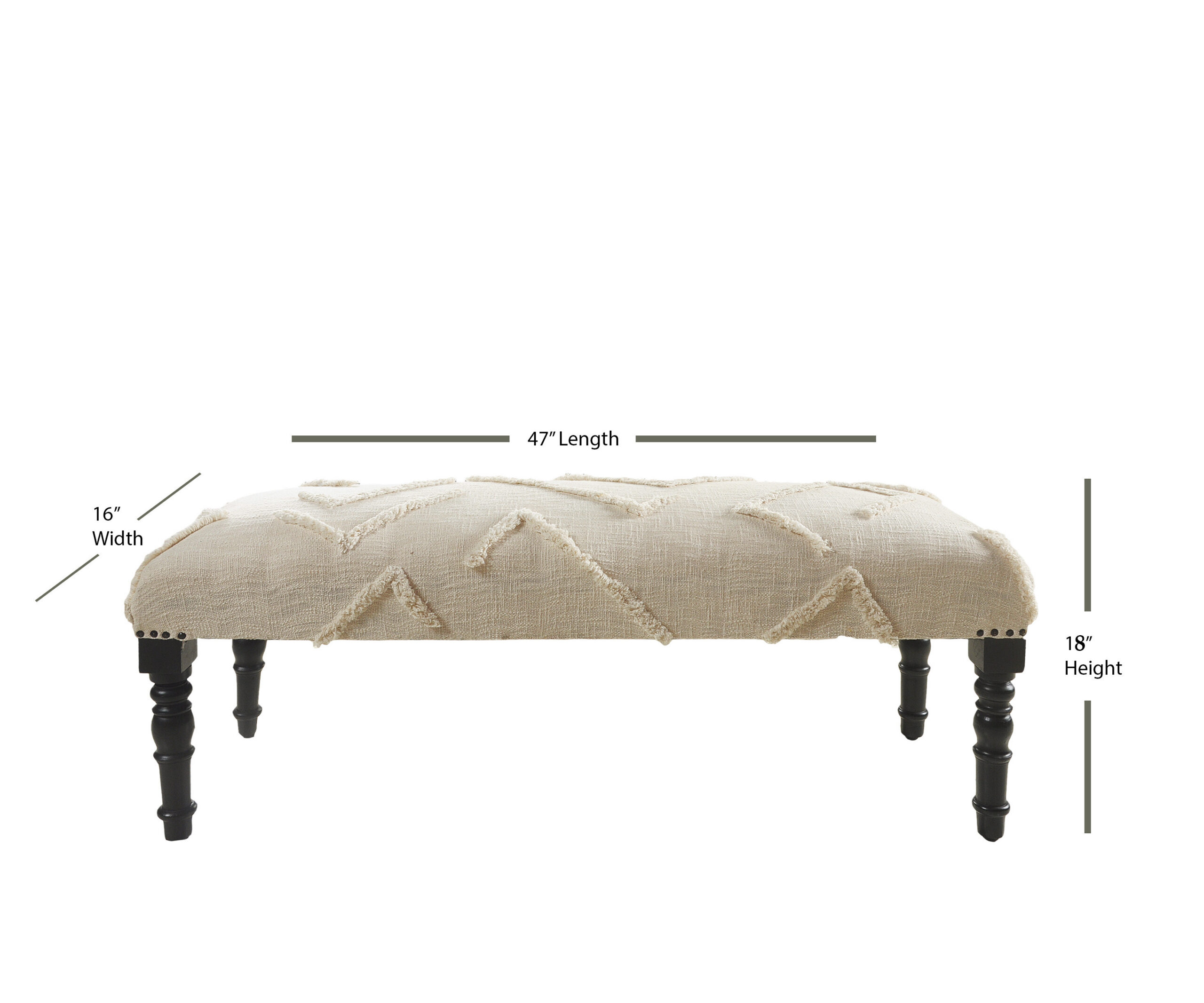 47" Cream And Black Leg Abstract Upholstered Bench - Image 5