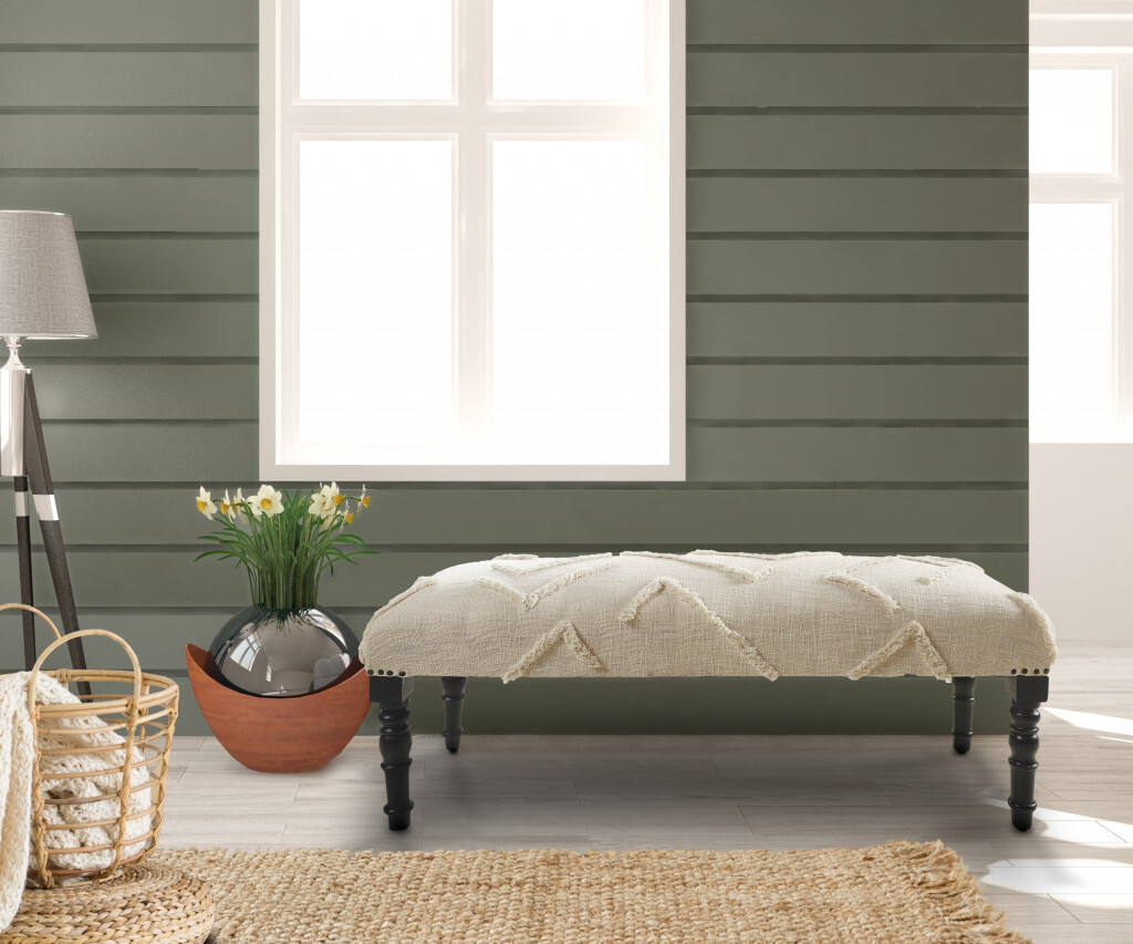 47" Cream And Black Leg Abstract Upholstered Bench - Image 6