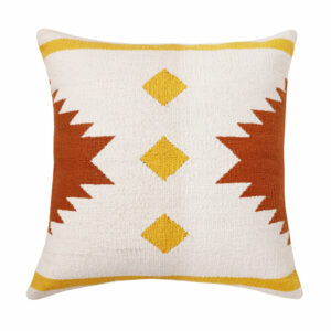 20″ X 20″ White Yellow And Red Orange 100% Cotton Geometric Zippered Pillow