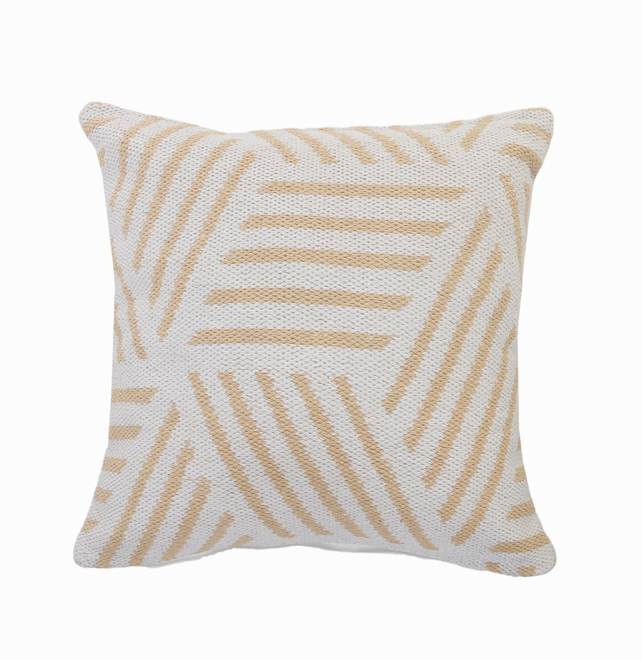 20" X 20" Tan And White 100% Cotton Geometric Zippered Pillow - Image 2