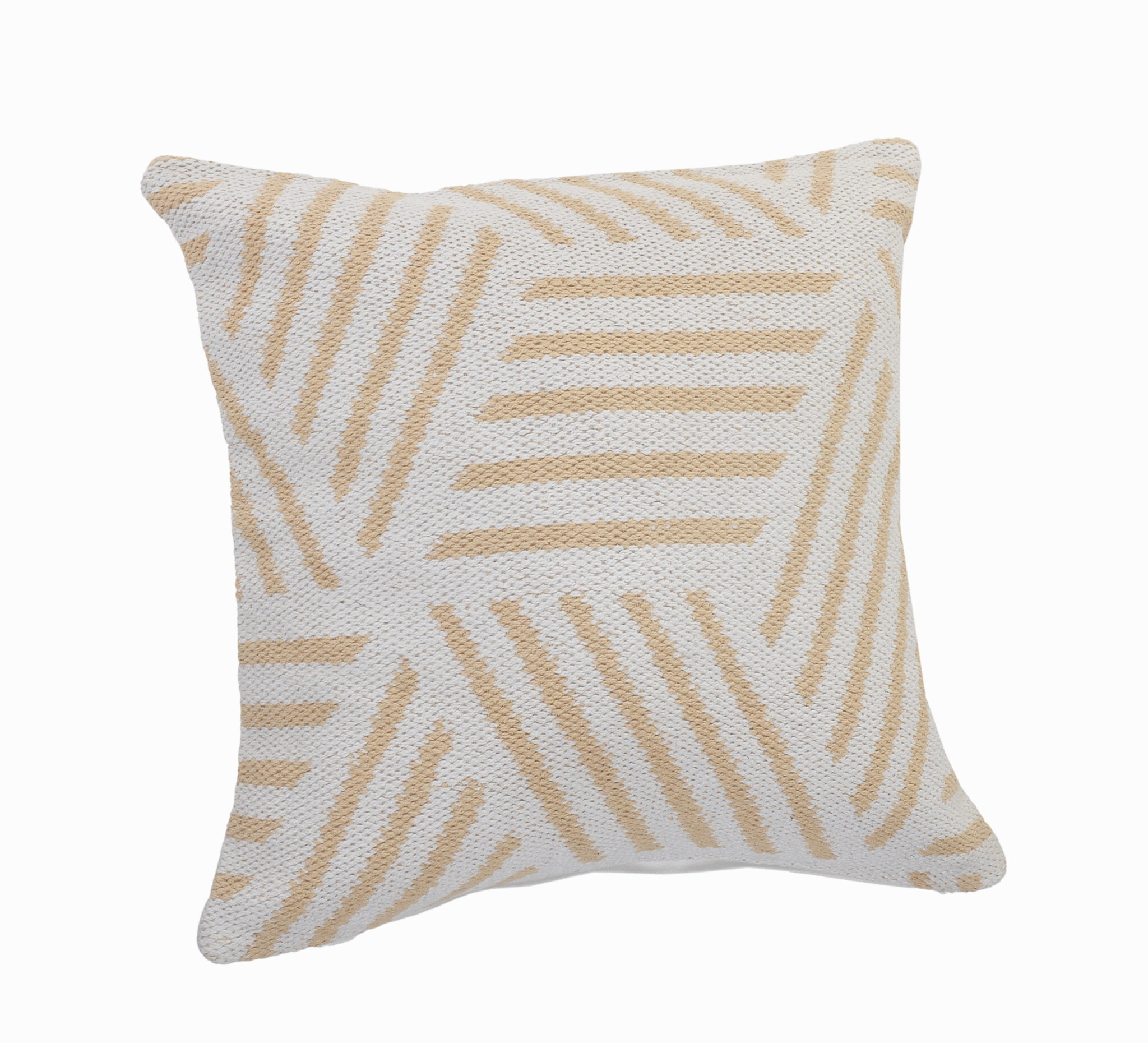 20" X 20" Tan And White 100% Cotton Geometric Zippered Pillow - Image 4