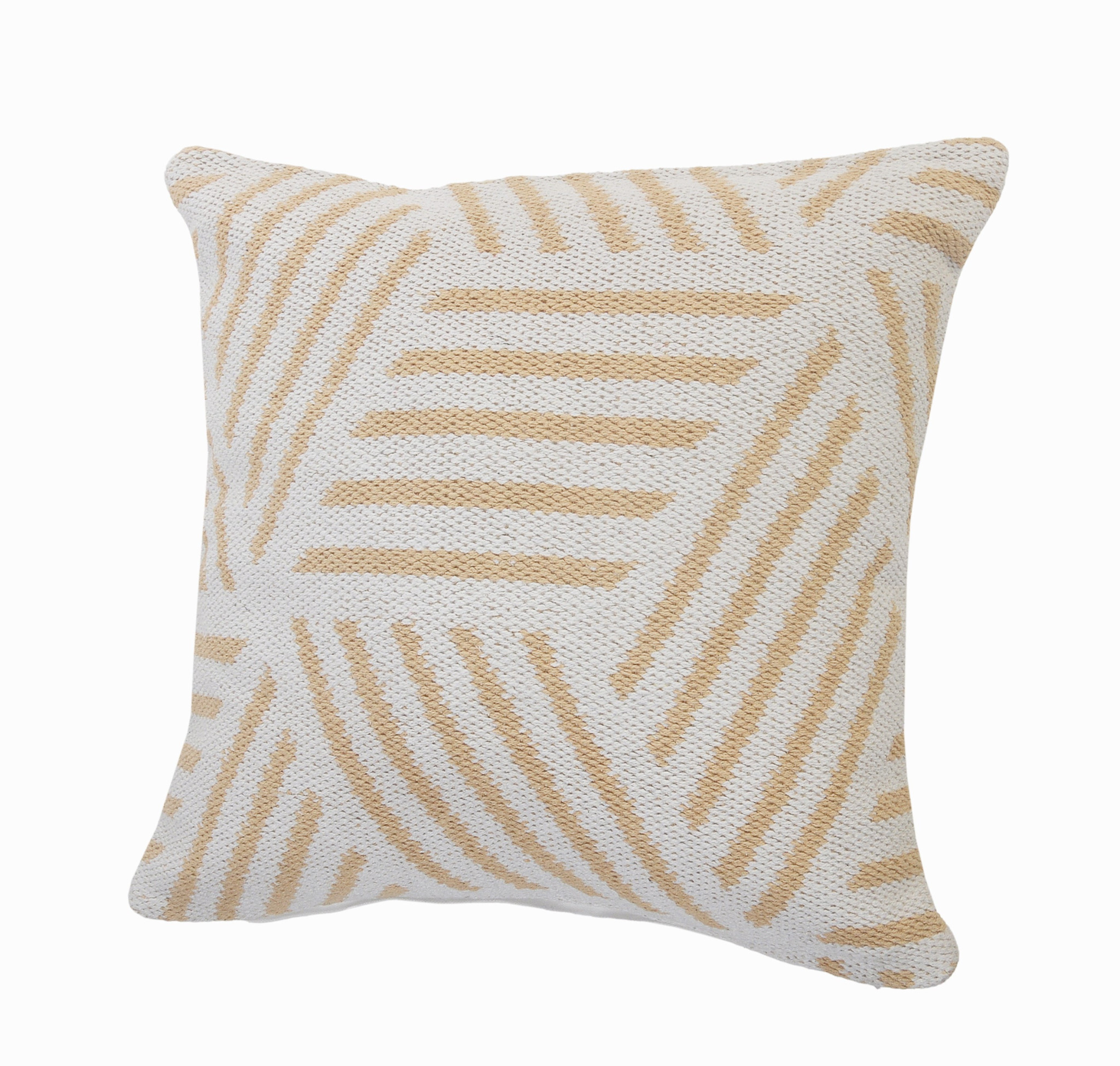 20" X 20" Tan And White 100% Cotton Geometric Zippered Pillow - Image 5
