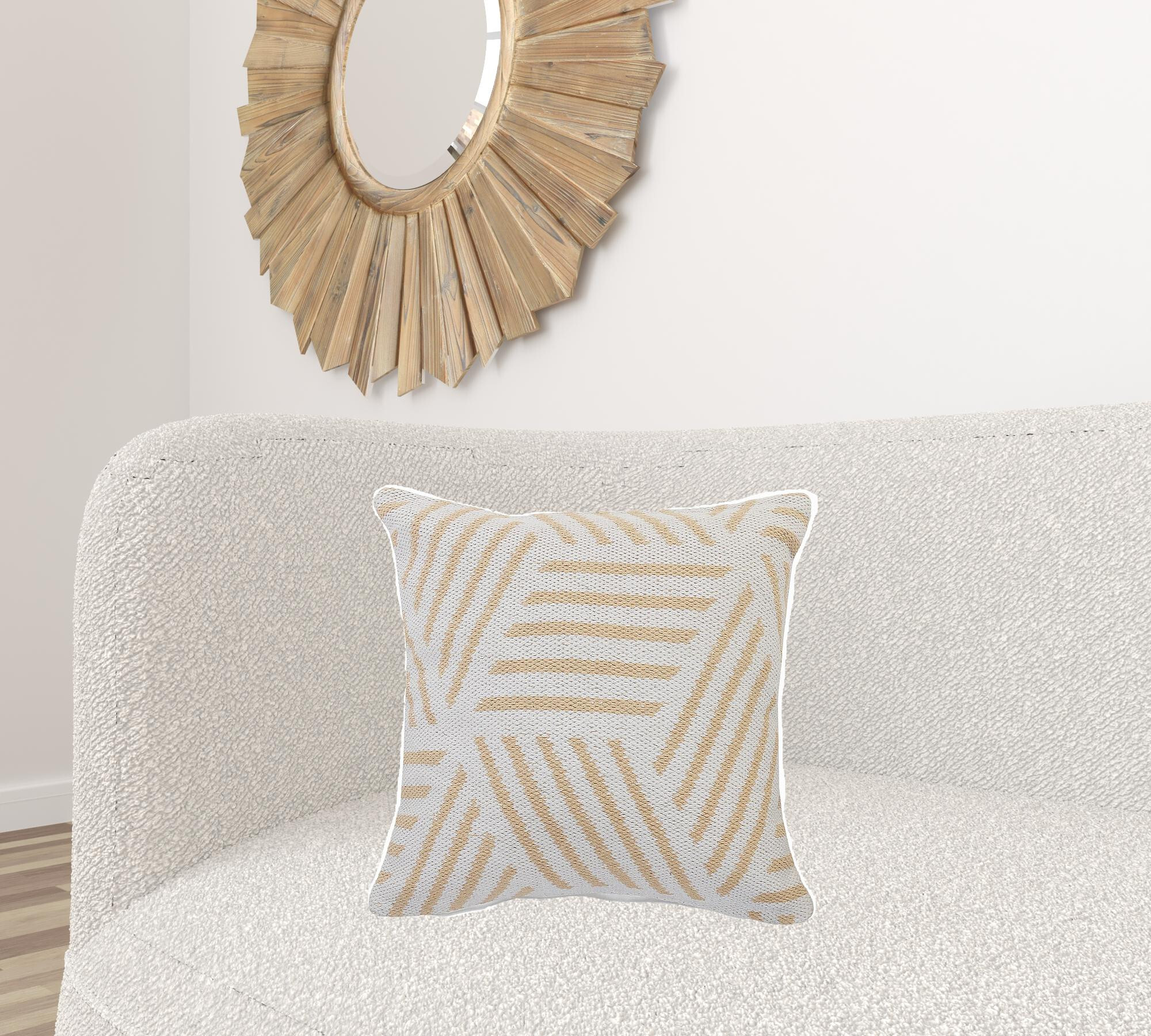 20" X 20" Tan And White 100% Cotton Geometric Zippered Pillow - Image 7