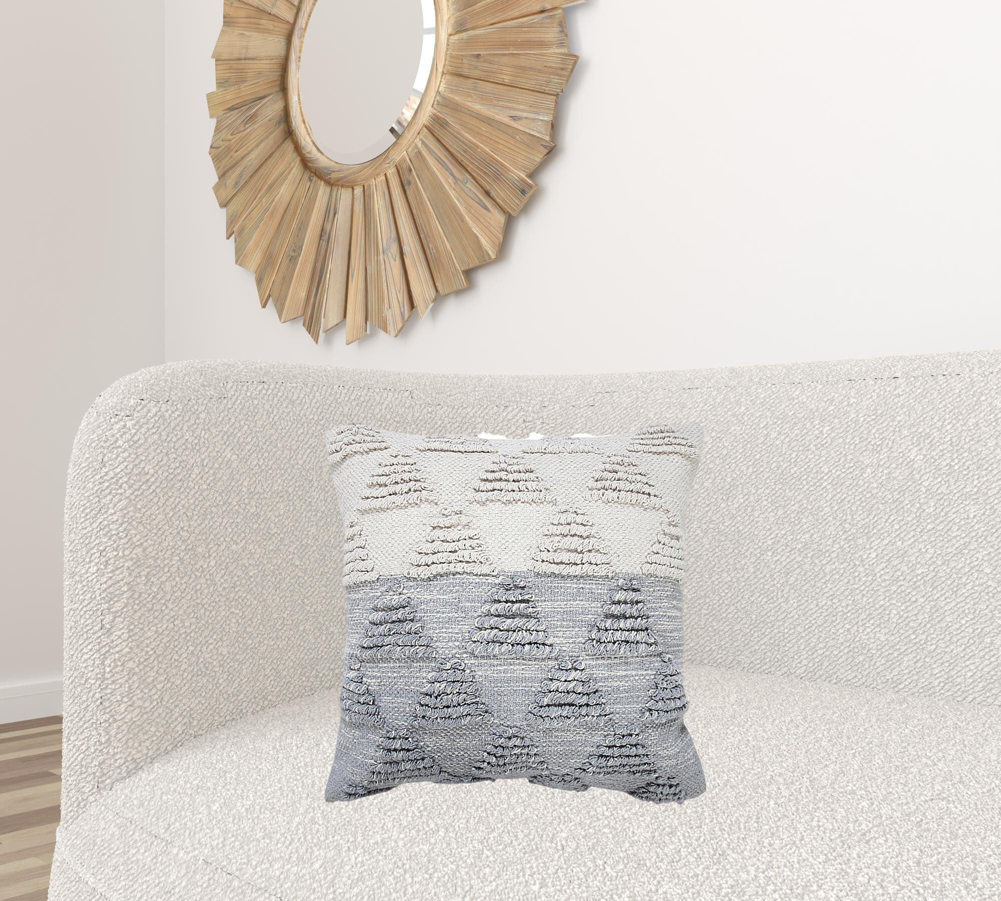 20" X 20" Heathered Gray And Off-White 100% Cotton Geometric Zippered Pillow - Image 7