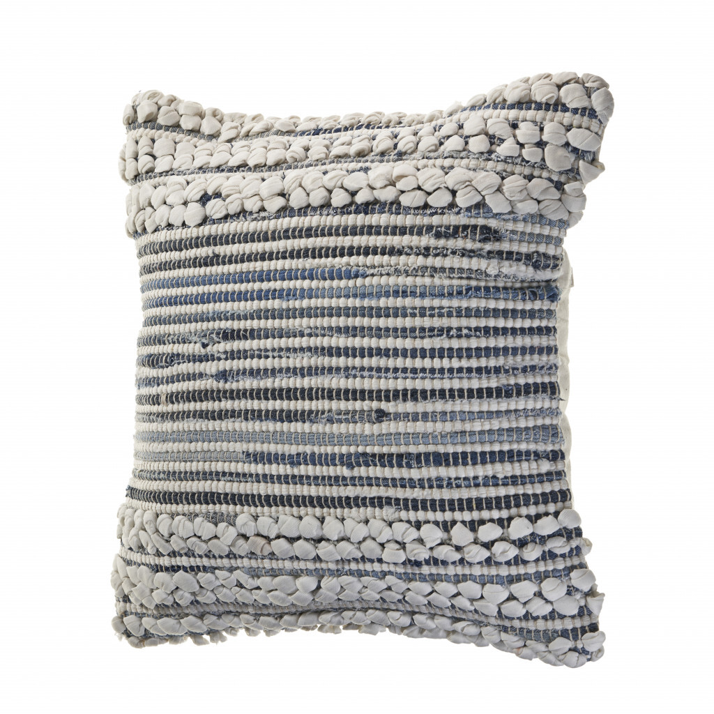 18" X 18" Blue And Ivory 100% Cotton Geometric Zippered Pillow - Image 5