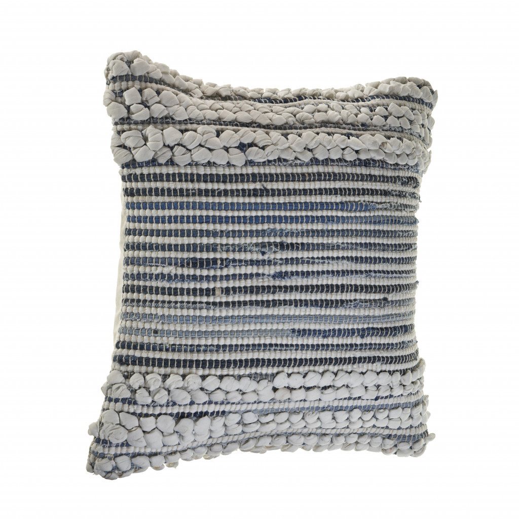 18" X 18" Blue And Ivory 100% Cotton Geometric Zippered Pillow - Image 6