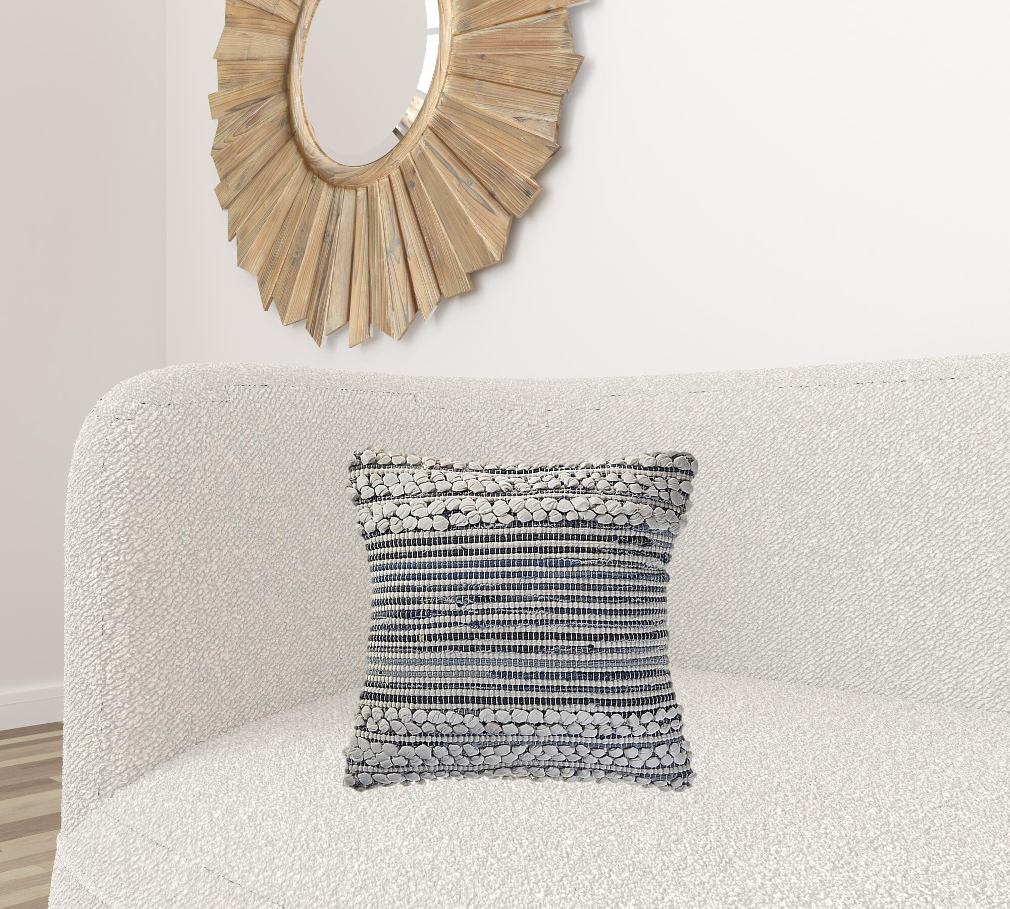18" X 18" Blue And Ivory 100% Cotton Geometric Zippered Pillow - Image 7