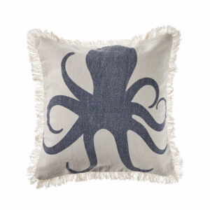 18″ X 18″ Cream And Charcoal Navy 100% Cotton Coastal Zippered Pillow
