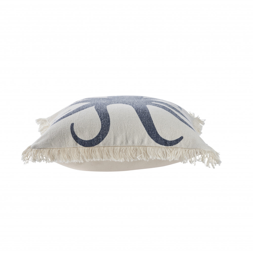 18" X 18" Cream And Charcoal Navy 100% Cotton Coastal Zippered Pillow - Image 4