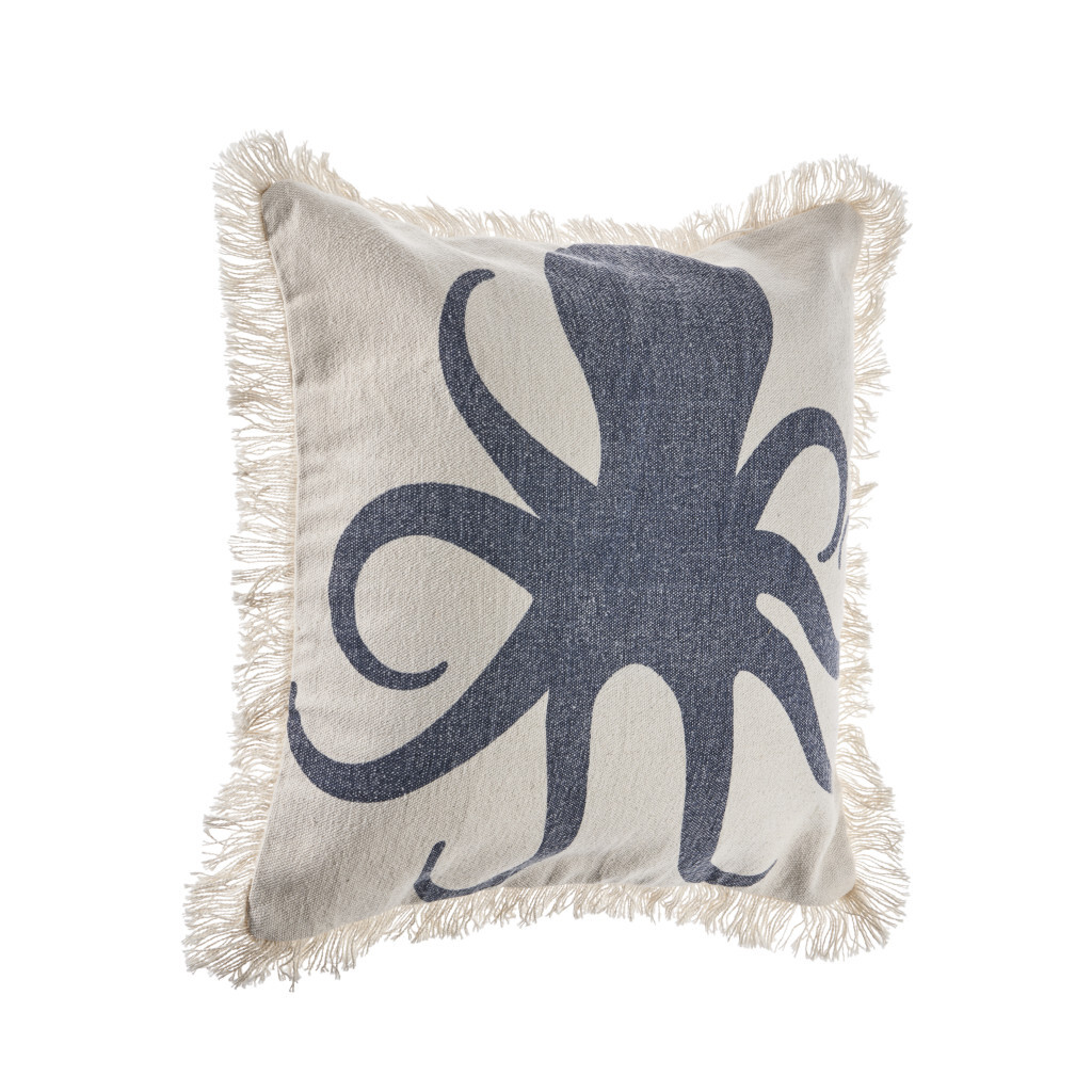 18" X 18" Cream And Charcoal Navy 100% Cotton Coastal Zippered Pillow - Image 6