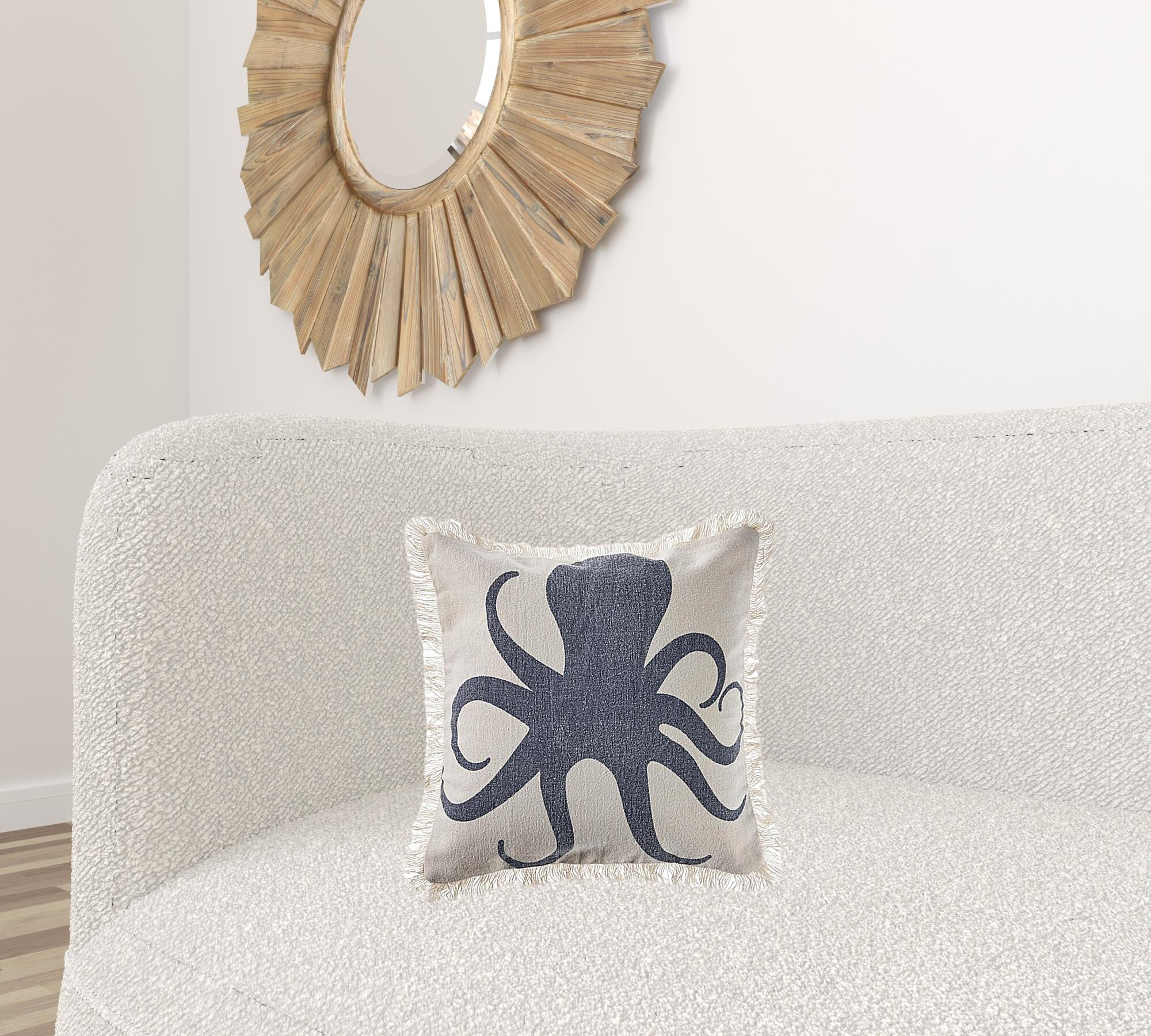 18" X 18" Cream And Charcoal Navy 100% Cotton Coastal Zippered Pillow - Image 7