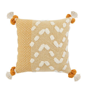 20″ X 20″ Yellow And Cream 100% Cotton Geometric Zippered Pillow