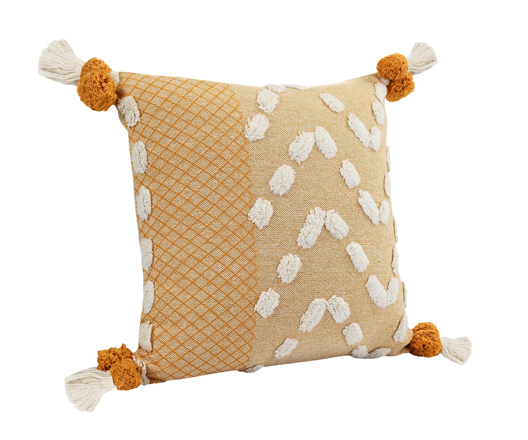 20" X 20" Yellow And Cream 100% Cotton Geometric Zippered Pillow - Image 3