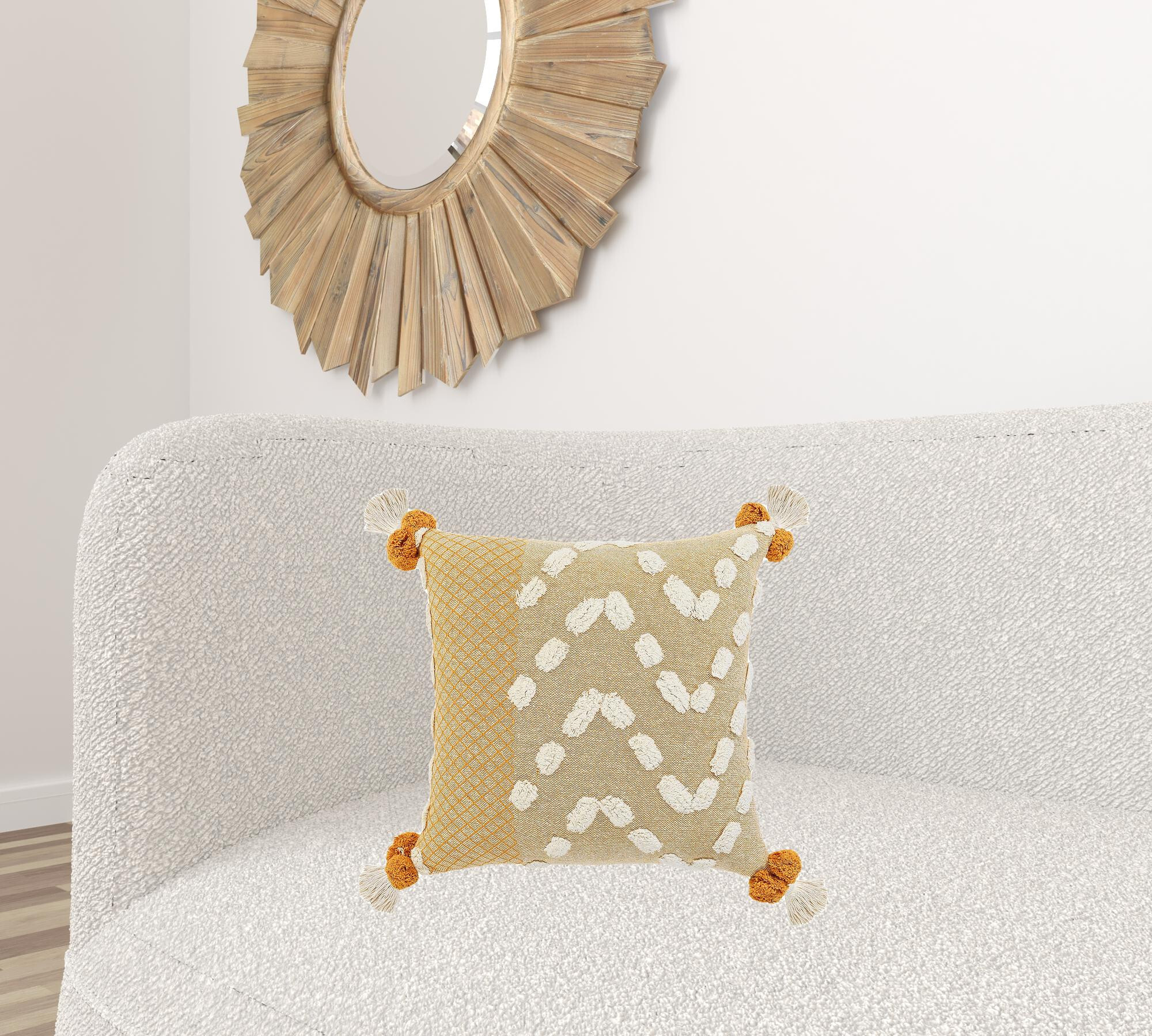 20" X 20" Yellow And Cream 100% Cotton Geometric Zippered Pillow - Image 7