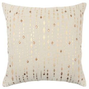 20″ Gold and Ivory Cotton Pillow With Beads Edges
