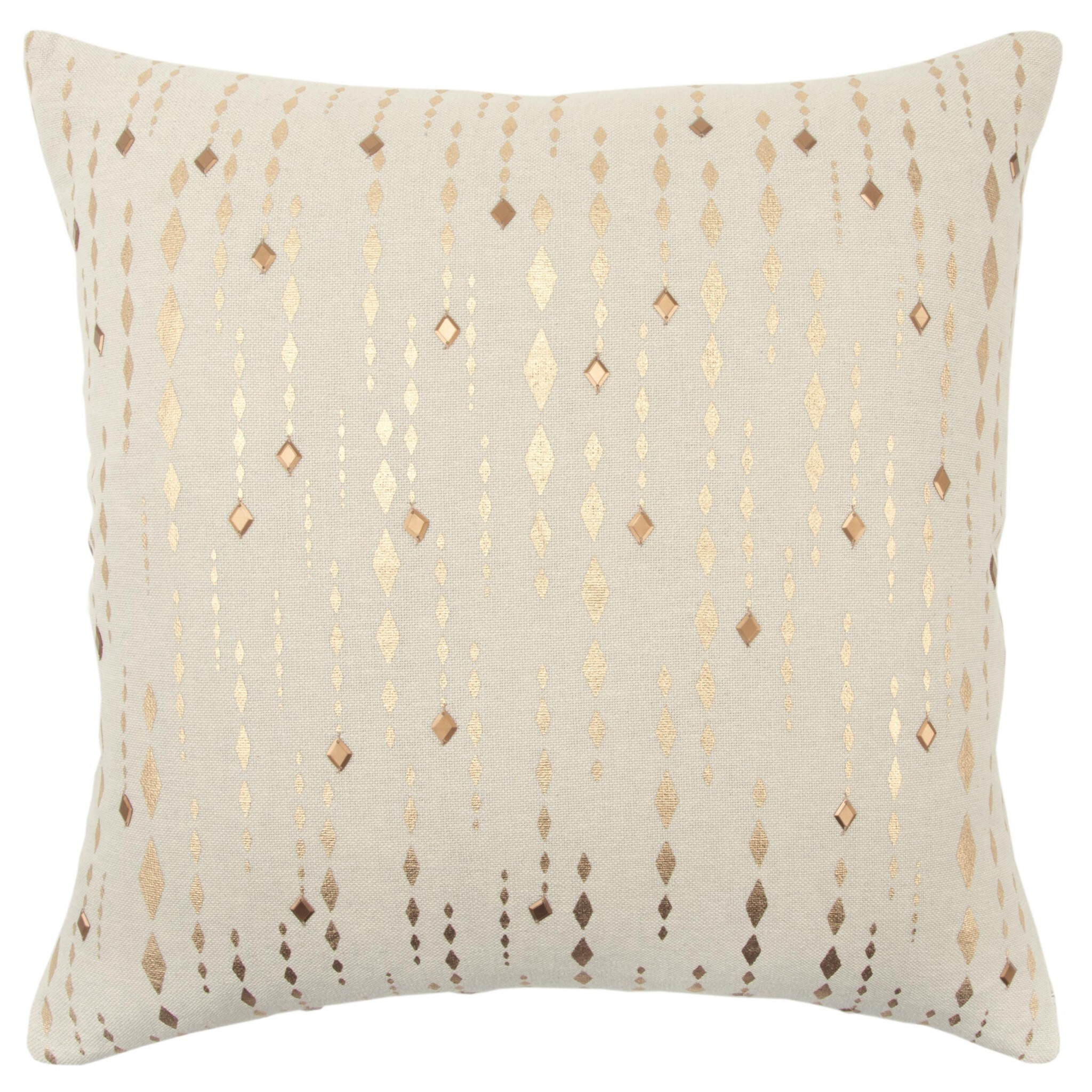 20" Gold and Ivory Cotton Pillow With Beads Edges - Image 2