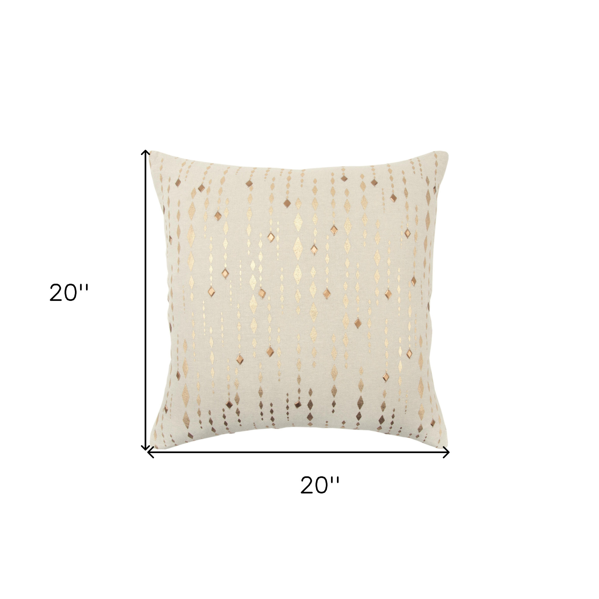 20" Gold and Ivory Cotton Pillow With Beads Edges - Image 4